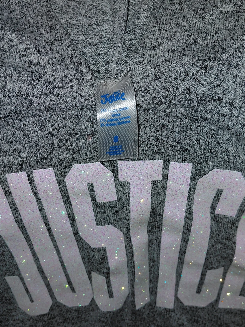 Justice Gray Sparkle Hoodie with Pink Glitter Logo